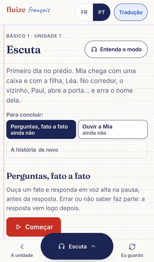 Tela real do modo Escuta no celular