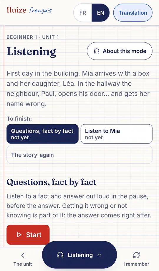 Real screen of the Listening mode on a phone