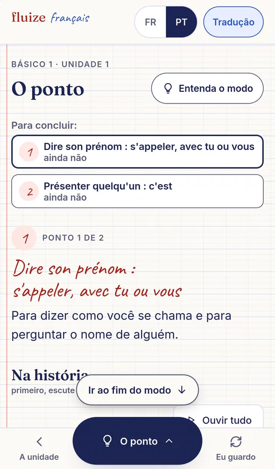 Tela real do modo O ponto no celular