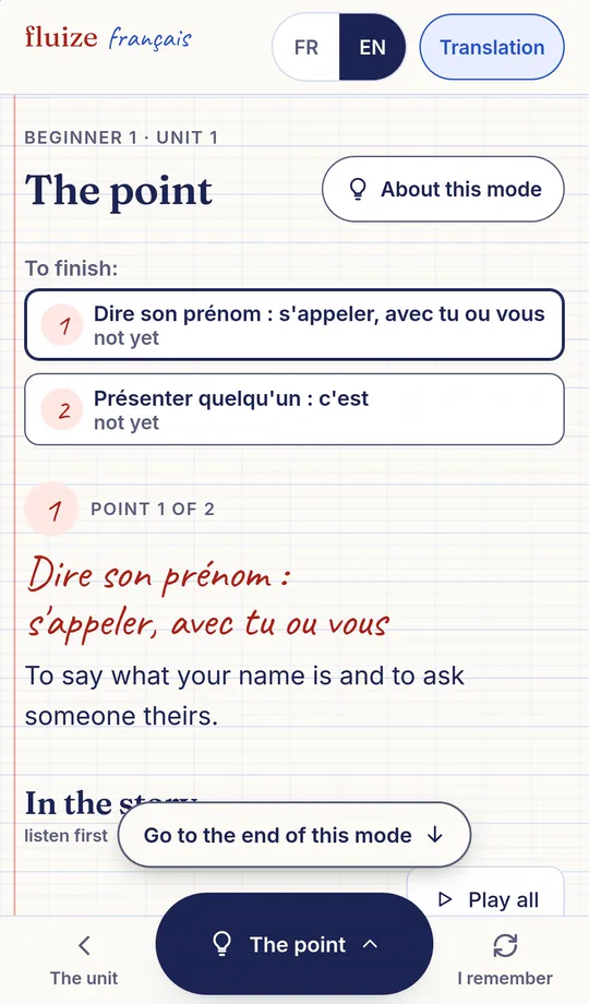 Real screen of the The point mode on a phone