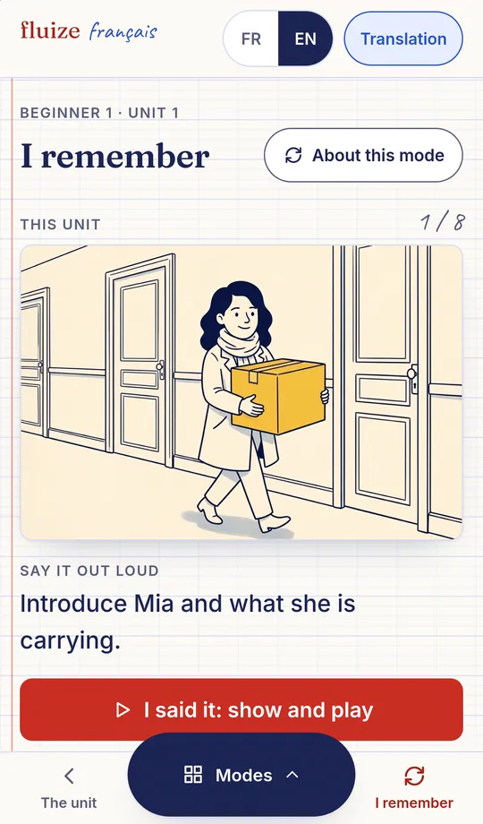 Real screen of the I remember mode on a phone